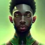 Placeholder: portrait of a young black elf man, low beard, elegant, tattooed, green adventure clothes, highly detailed, digital painting, artstation, concept art, cinematic lighting, illustration, 8k art by artgerm and greg rutkowski and alphonse mucha