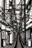 Placeholder: Tokyo alleys, greyscale, line arts, thin lines