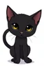 Placeholder: thin black cat on white background, sitting proud, large eyes, anime