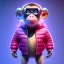 Placeholder: pixar style anamorphic cute cyberpunk monkey baby, smiling,gangsta gold neckless, full body, magenta puffer jacket, manila city backdrop, dramatic lighting, hyper realistic, unreal engine 5, 16k