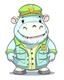 Placeholder: baby hippo as tourist guide wearing tourist guide uniform, cartoon style, safari background, colorful, high quality, high details