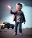 Placeholder: Marty mcfly toddler, Emmet brown toddler, full body, delorean, dramatic lighting, hyper realistic