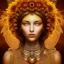 Placeholder: sunflower marigold goddess, beautiful face, dress, brown hair