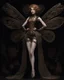 Placeholder: full length, steampunk delicate metal woman, lacewings, black background