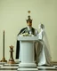 Placeholder: a chess bishop behind a wedding podium, with a chess king and chees queen getting married
