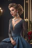 Placeholder: full body woman, from Russian Federation , elegant dress, elegant curled hair , 19 years old ,earring, nice make up,8k, Candid avant garde portrait, charming woman, wearing Lovely Flower Diamond Pendant, octane render 3d, plastic material