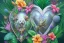 Placeholder: Tropical flowers, realistic heart drawing, crystals, tropical leaves, sacred altar, Fantasy home, cute animal.