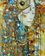 Placeholder: Mixed media painting "Hetairas in the autumn ". Acrylic, ink and sunken relief. Original oil painting by Margaret Macdonald Mackintosh. Style Edouard Vuillard. silver and full-colour illustration. Drifting, gouache with beads, sequins, and gold. in icy cool blues, aquas, warm siennas and ochres, Zentangle, Mosaik, patchwork