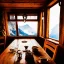 Placeholder: Mountain hut interior, five poeple eating, Austrian aesthetic, oil lamp, wooden floor, night time, 8k, HD, cinematography, photorealistic, Cinematic, Color Grading, Ultra-Wide Angle, Depth of Field, hyper-detailed, beautifully color-coded, insane details, intricate details, beautifully color graded, Cinematic, Color Grading, Editorial Photography, Depth of Field, DOF, White Balance, 32k, Super-Resolution, Megapixel, ProPhoto RGB, VR