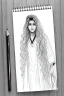 Placeholder: Pencil sketch of Young woman , nurse , Arab features,sad, long wavy hair, full body، on lined paper