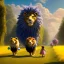 Placeholder: cute fluffy lion, scarecrow, tin-man, little girl on a journey into the woods walking on a yellow brick road, cute adorable pop surrealism, lowbrow art, realistic, street fashion, fluffy , pixar style, hyperrealism, rococo, Pixar, Disney, concept art, 3d digital art, Maya 3D, ZBrush Central 3D shading, bright colored background, radial gradient background, cinematic, Reimagined by industrial light and magic, 4k resolution post processing 8k resolution holographic astral cosmic illustra