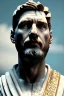 Placeholder: Ultra Realistic image, roman sculpture, white marble material, Lionel Messi, gold Laurel crown, miguel angel style, chisel style, emperor, waist up portrait, epic, celestial style, cinematic lighting, God light, god rays, 4k resolution, smooth details, ornate details, soft lighting, unreal engine 5, sky and clouds background.