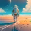 Placeholder: An astronaut walking on the beach of a beautiful sea, digital art, anime style, 4k, full details, high resolution