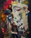 Placeholder: happy beautiful girl holding big proffesional camera in studio. street art, oil on canvas, spray paint, collage, letters, newspapeers, Dave McKean, Vladimir Fedotko, Saturno Butto, Vaughn Bodé, Frank Wu, James C. Christensen, collage, dirty, paint dripping, radiant