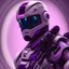 Placeholder: handsome, cute man, handsome man in futuristic suits, black and white highlight hair color, pink and purple background, pink lighting, deep purple backlighting, gun, smoke, robot suits