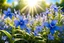 Placeholder: Magic garden with lobelia, blue flowers, parma or blue light effects colors, sunny rays, realistic, lobelia flowers around, highly detailed, high contrast, 8k, high definition, concept art, sharp focus