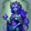 Placeholder: Cassavara - The Goddess of Change, Luck and Fortune, Patron of Halflings and Gnomes Lady Luck, purple dress, blue hair