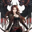 Placeholder: Icon or avatar. An arrogant looking young woman with pale skin and long brown hair in a fantasy setting with intricate details. She is smirking, wearing black and read leather, has red eyes, an air of malevolent power surrounds her. There is a dragon flying in the background. Anime style. High definition.