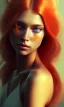 Placeholder: girl, cute, beautiful, head and shoulders portrait by Greg Rutkowski, orange hair, long hair, butterflies in hair, orange dress