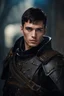 Placeholder: 27 year old male with short dark hair and blue eyes, military captain, dark fantasy