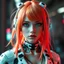 Placeholder: a pretty cyberpunk girl, cyborg, bright hair, futuristic