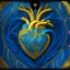 Placeholder: electric heart in blue and golden tapestry
