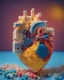 Placeholder: the anatomy of a human heart made of Lego pieces bricks, soft colors, space, cinematic lights