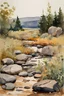 Placeholder: Rocks, mountains, weeds, rocky land, winslow homer watercolor paintings