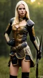 Placeholder: blonde female hunter wearing leather half armour dark fantasy Realistic 4k