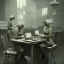 Placeholder: cute girls sitting at the computer in military gas masks. one of the girls is sticking out of the channel