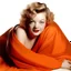 Placeholder: A photograph of norma jeane baker inthe style of milton greene, orange blanket, white background
