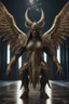 Placeholder: Facing front Monster Demon Wings Full body front glistening oiled shiny, intricate, Exquisite details and textures, highly detailed,photography, sharp focus, tribal background,photography 8k