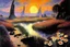 Placeholder: Beautiful epic sunset, logan's run 1976 movie influence, cosmic, people, rocks, holiday influence, river, flowers, very epic and philosophic, claude monet impressionism paintings