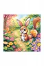 Placeholder: The beautiful butterfly happily sits on a patch of bright green leaves, the bunny and squirrel laughing, colorful garden background , child book illustration style, faces must be the same as reference image