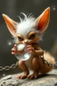 Placeholder: close up on glorious transparent transcendent cute hairy gremlin elf fairy fox holding ball in chain, built as bubble wrap art