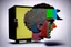 Placeholder: man with head inside a old tv in the style of Eileen Agar