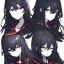 Placeholder: Clear focus, High resolution, rough line sketch art, long black hair, hair between eyes, fluffy hair, purple eyes, wearing a black and red sailor uniform, dark aura