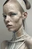 Placeholder: Portrait of a woman, creamy colors, robotic skin, embroidery on skin