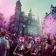 Placeholder: Ultra Realistic photo, medium shot view, drunken women, carnival scene, sexy steampunk. Pink hair, confeti, Sunglasses, smoking, happy, festival, red fog. highly detailed, concept art, unreal engine 5, ray tracing, RTX, lumen lighting, ultra detail, volumetric lighting, 3d, finely drawn, high definition, high resolution.