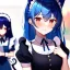 Placeholder: Clear focus, 8k, cat girl, high quality, detailed, blue hair, red eyes, beautiful lighting, vibrant colors, nervous, maid