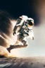 Placeholder: Front view of an astronaut running away franticly