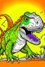 Placeholder: create a coloring page: Illustrate a T-Rex puffing out its chest and spreading its arms to make itself appear larger and more intimidating to intruders. T-Rex with bold colors to enhance its size. ink drawing clipart, simple line illustrations, colored