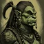 Placeholder: Thicc female orc with tribal tattoo, 3/4, digital art