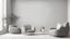 Placeholder: Scandinavian living room with gray armchair on empty white wall background. 3d rendering