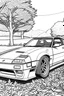 Placeholder: coloring page, alternative Nissan 300ZX (1984) car parked in a park, cartoon style, thick lines, few details, no shadows, no colors