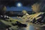 Placeholder: Rocks, night, 2000's sci-fi movies influence, alfred munnings impressionism painting