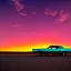 Placeholder: muscle car, desert road, sunset, full colour,