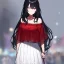 Placeholder: Clear focus, High resolution, rough line sketch, long fluffy black hair, purple eyes, off shoulder shirt, wearing a white skirt, red shirt