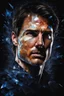 Placeholder: Tom Cruise facial portrait - pitch-black background with a blue glowing overhead spotlight effect, multicolored shards of ice, splashing water, prism effect, mosaic effect, time travel, space voyages, superheroes, moving really fast