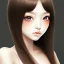 Placeholder: Japanese girl with big brown eyes and long black hair with bangs, cute, beautiful